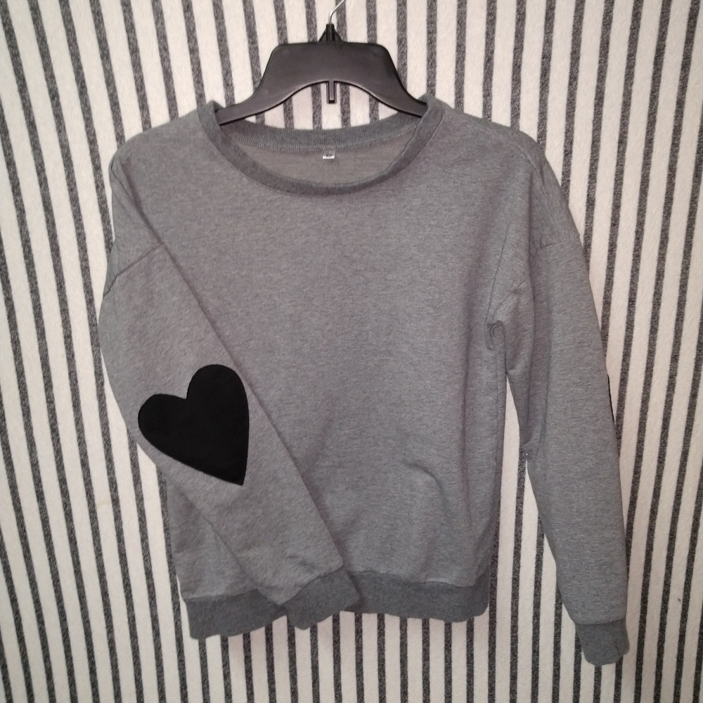 Grey sweatshirt w/ heart shaped elbow patches